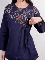 Swipe Up Kemeja Batik Couple Pria Wanita Modern Suiren Navy