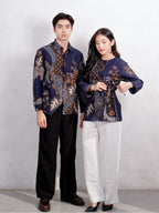 Swipe Up Kemeja Batik Couple Pria Wanita Modern Akai Navy Brown