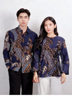 Swipe Up Kemeja Batik Couple Pria Wanita Modern Akai Navy Brown