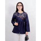 Swipe Up Kemeja Batik Couple Pria Wanita Modern Suiren Navy
