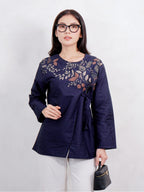Swipe Up Kemeja Batik Couple Pria Wanita Modern Suiren Navy