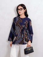 Swipe Up Kemeja Batik Couple Pria Wanita Modern Akai Navy Brown