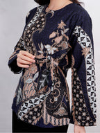 Swipe Up Kemeja Batik Couple Pria Wanita Modern Akai Navy Cream