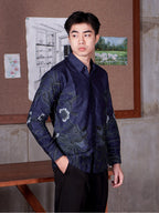 Swipe Up Kemeja Batik Pria Modern Slimfit Katun Lengan Panjang Motif Gokura Blue