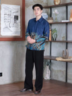 Swipe Up Kemeja Batik Pria Modern Slimfit Lengan Panjang Prabu Emerald Blue