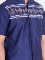 Swipe Up Kemeja Koko Pria Modern Katun Lengan Pendek Motif Arkan Navy
