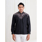 Swipe Up Kemeja Koko Pria Modern Katun Lengan Panjang Motif Arfathan Black