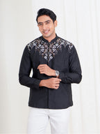 Swipe Up Kemeja Koko Pria Modern Katun Lengan Panjang Motif Arfathan Black