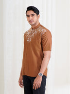 Swipe Up Kemeja Koko Pria Modern Katun Lengan Pendek Motif Arfathan Brown