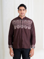 Swipe Up Kemeja Koko Pria Modern Katun Lengan Panjang Motif Rayyan Mahogany