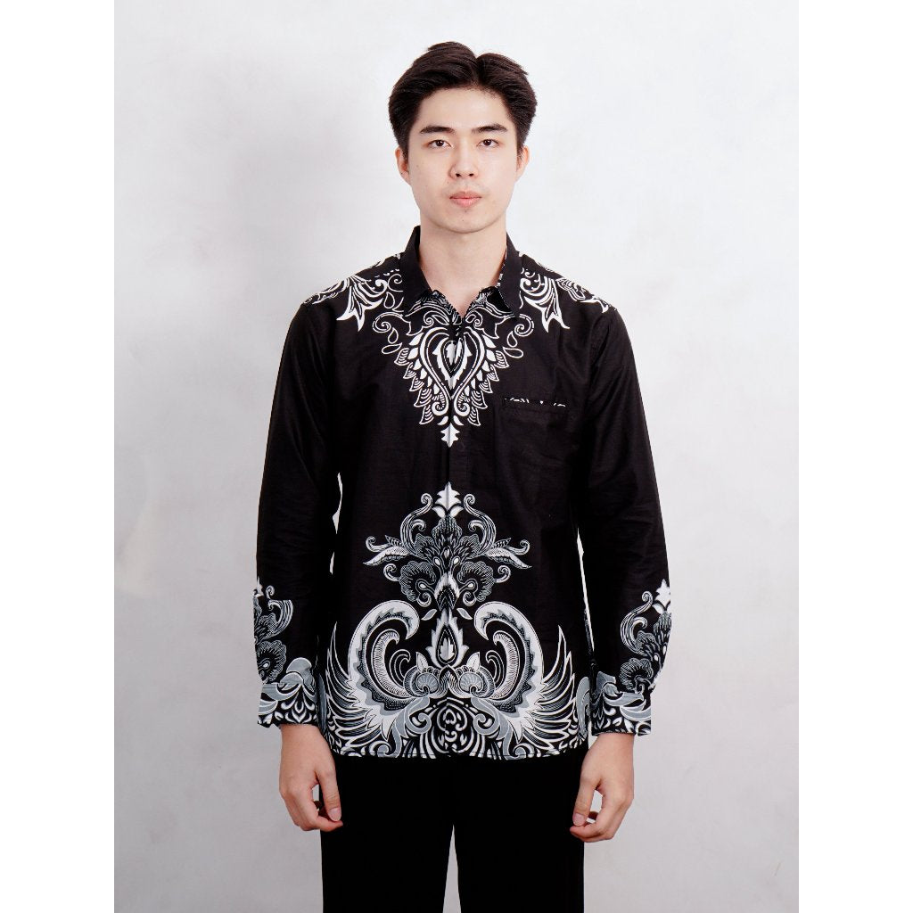 Swipe Up Kemeja Batik Pria Modern Katun Slimfit Lengan Panjang Motif Rupakenca Navy