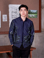 Swipe Up Kemeja Batik Pria Modern Slimfit Katun Lengan Panjang Motif Gokura Blue