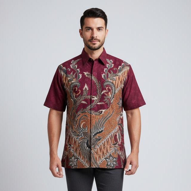 Swipe Up Kemeja Batik Pria Katun Modern Slimfit Lengan Pendek Keitoo Navy