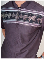 Swipe Up Kemeja Koko Pria Modern Katun Lengan Pendek Motif Arkan Mahogany