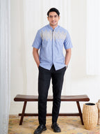 Swipe Up Kemeja Koko Pria Modern Katun Lengan Pendek Motif Ghaisan Denim