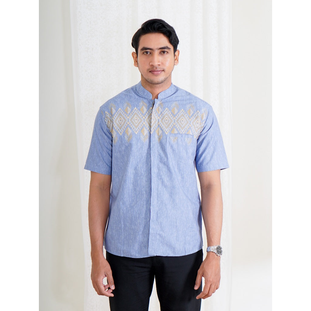 Swipe Up Kemeja Koko Pria Modern Katun Lengan Pendek Motif Ghaisan Maroon