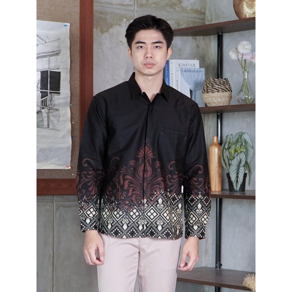 Swipe Up Kemeja Batik Pria Katun Slimfit Modern Lengan Panjang Motif  Kresna Cream