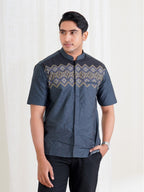 Swipe Up Kemeja Koko Pria Modern Katun Lengan Pendek Motif Aydan Emerald