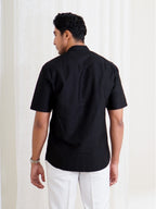 Swipe Up Kemeja Koko Pria Modern Katun Lengan Pendek Motif Arfathan Black