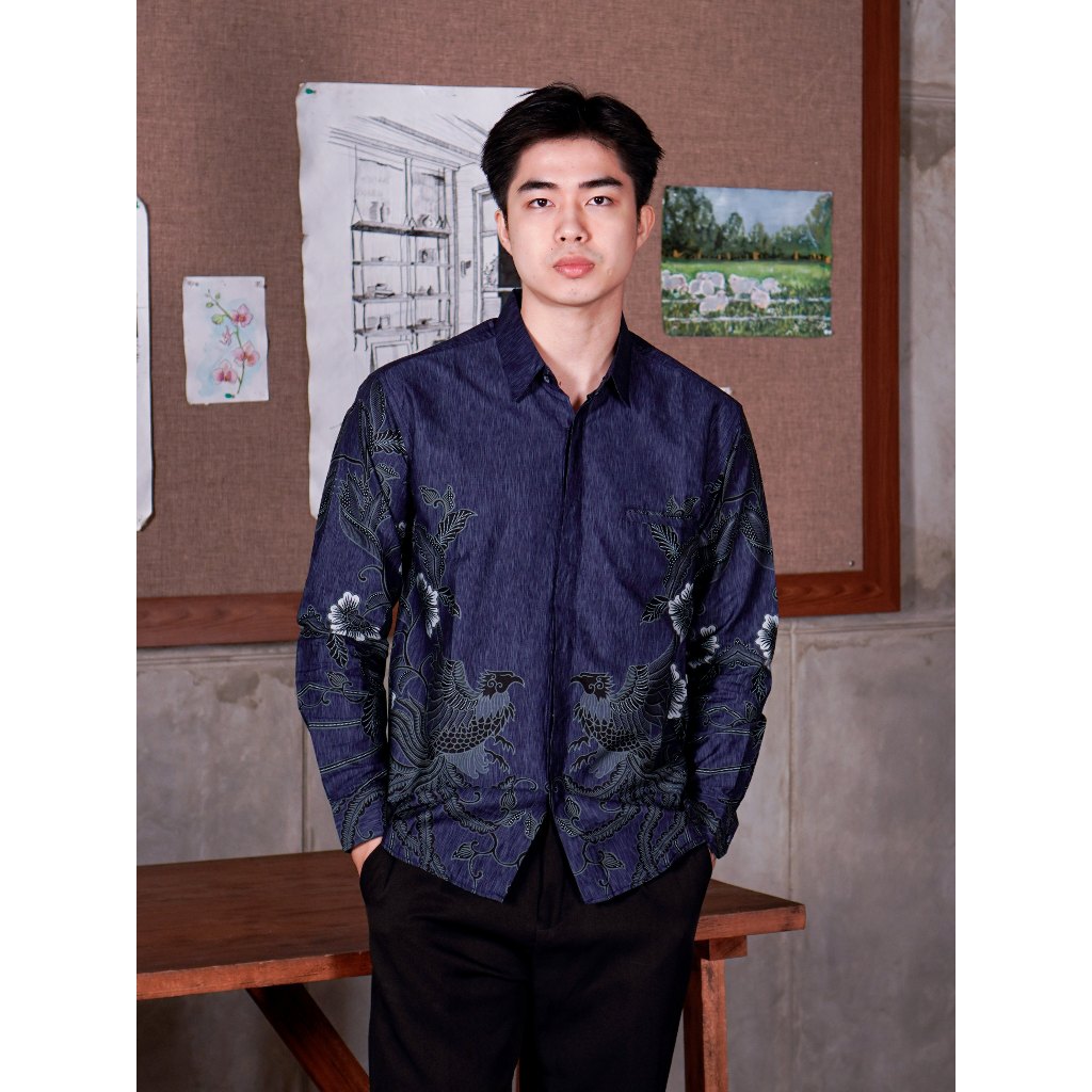 Swipe Up Kemeja Batik Pria Modern Slimfit Katun Lengan Panjang Motif Gokura Blue