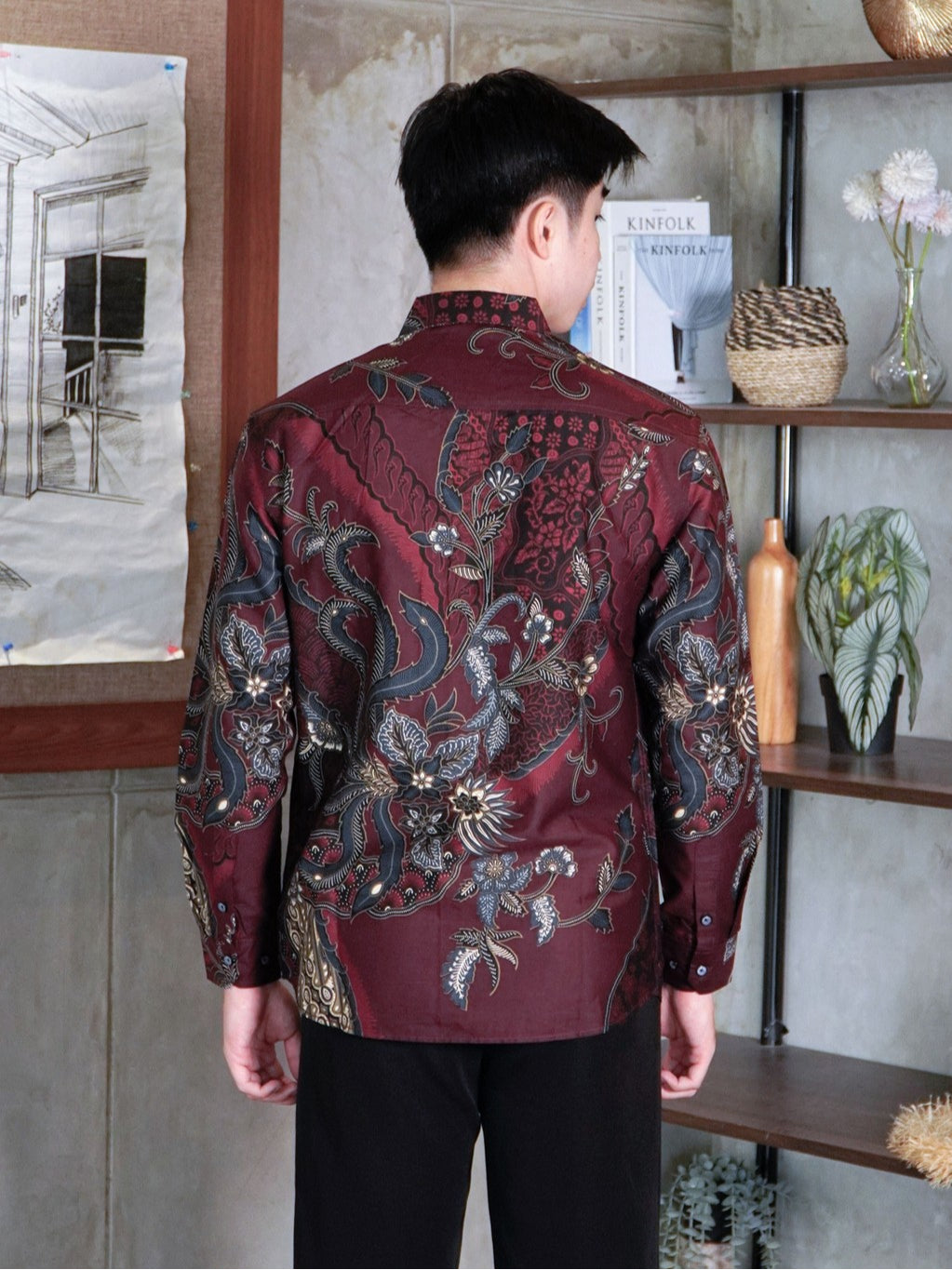 Swipe Up Kemeja Batik Pria Modern Slimfit Lengan Panjang Hoya Maroon