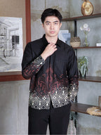 Swipe Up Kemeja Batik Pria Katun Slimfit Modern Lengan Panjang Motif Kresna Black