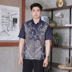 Swipe Up Kemeja Batik Pria Katun Modern Slimfit Lengan Pendek Keitoo Navy
