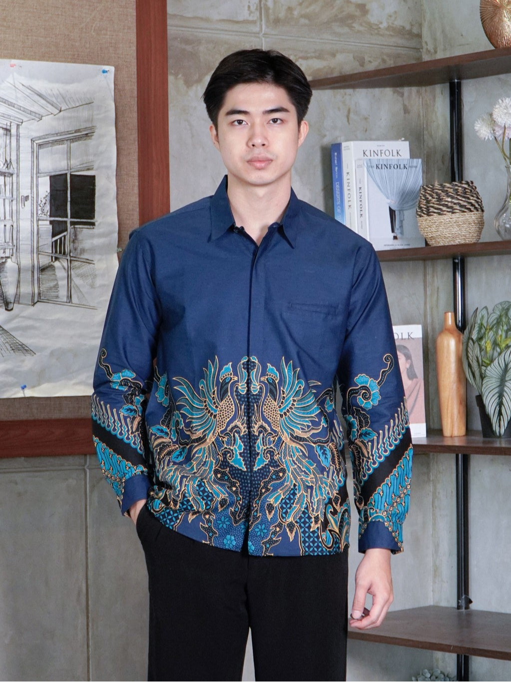 Swipe Up Kemeja Batik Pria Modern Slimfit Lengan Panjang Prabu Emerald Blue