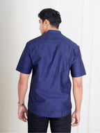 Swipe Up Kemeja Koko Pria Modern Katun Lengan Pendek Motif Arkan Navy
