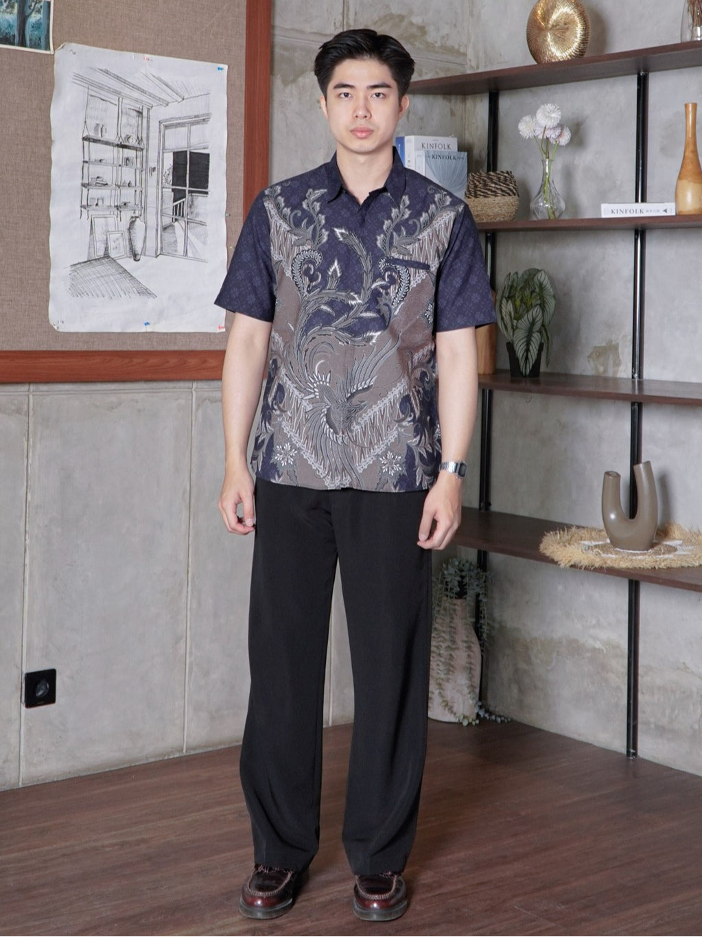 Swipe Up Kemeja Batik Pria Katun Modern Slimfit Lengan Pendek Keitoo Navy
