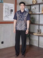 Swipe Up Kemeja Batik Pria Katun Modern Slimfit Lengan Pendek Keitoo Navy
