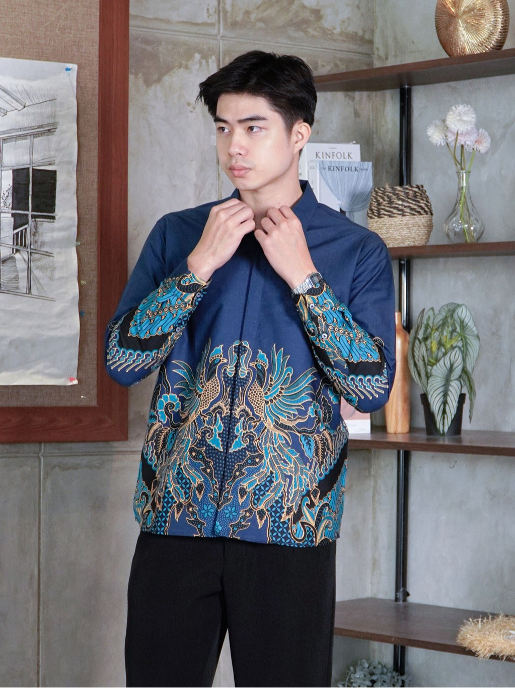 Swipe Up Kemeja Batik Pria Modern Slimfit Lengan Panjang Prabu Emerald Blue