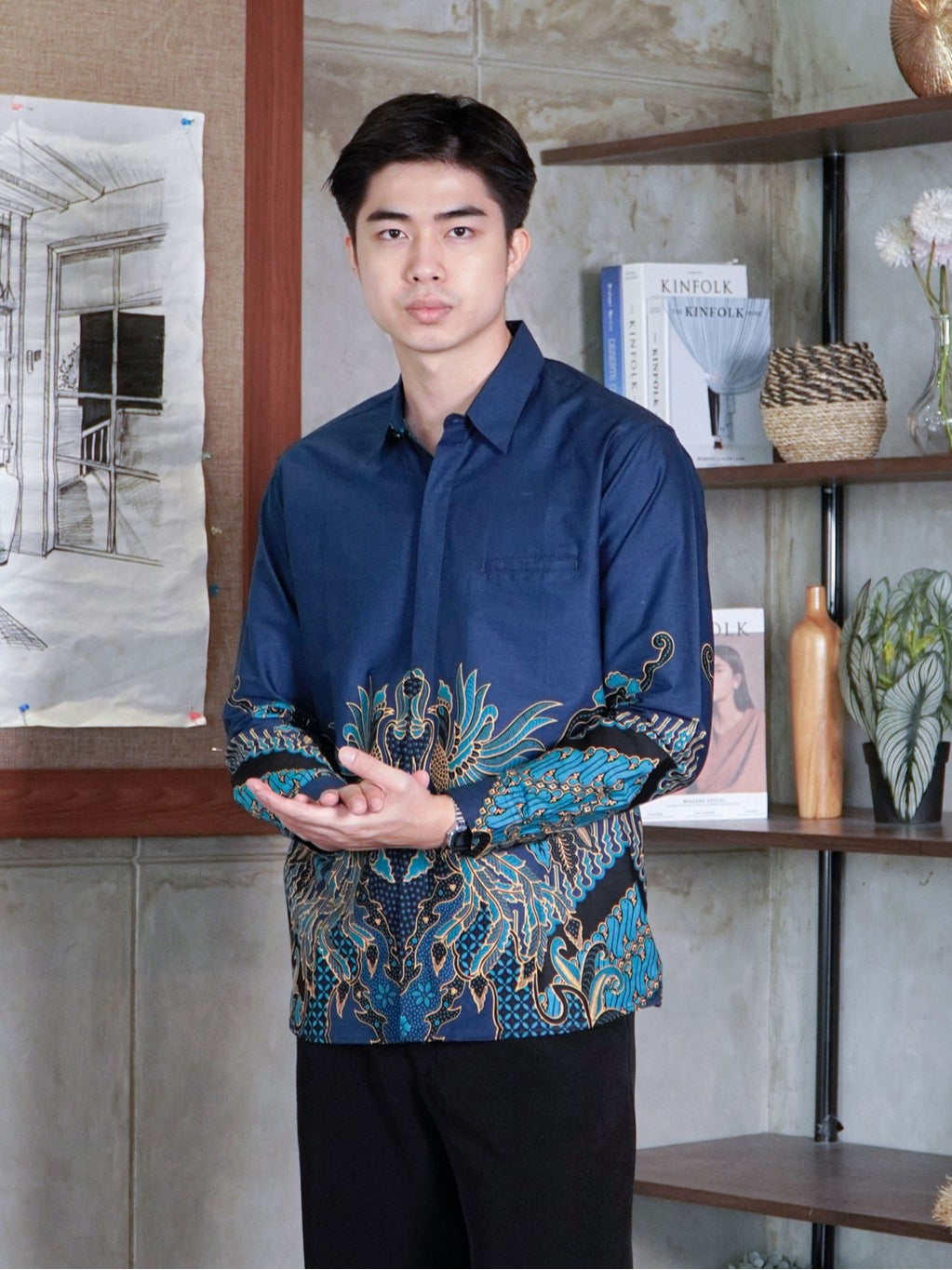 Swipe Up Kemeja Batik Pria Modern Slimfit Lengan Panjang Prabu Emerald Blue