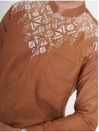 Swipe Up Kemeja Koko Pria Modern Katun Lengan Panjang Motif Arfathan Brown
