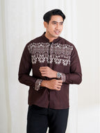 Swipe Up Kemeja Koko Pria Modern Katun Lengan Panjang Motif Rayyan Mahogany