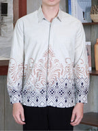 Swipe Up Kemeja Batik Pria Katun Slimfit Modern Lengan Panjang Motif  Kresna Cream