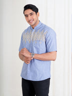 Swipe Up Kemeja Koko Pria Modern Katun Lengan Pendek Motif Ghaisan Denim