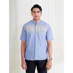Swipe Up Kemeja Koko Pria Modern Katun Lengan Pendek Motif Ghaisan Denim