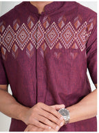 Swipe Up Kemeja Koko Pria Modern Katun Lengan Pendek Motif Ghaisan Maroon