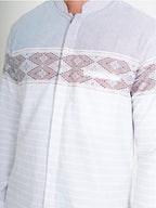 Swipe Up Kemeja Koko Pria Modern Katun Lengan Panjang Motif Zayn White