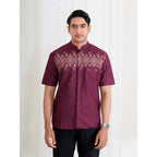 Swipe Up Kemeja Koko Pria Modern Katun Lengan Pendek Motif Ghaisan Maroon