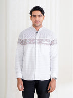 Swipe Up Kemeja Koko Pria Modern Katun Lengan Panjang Motif Zayn White