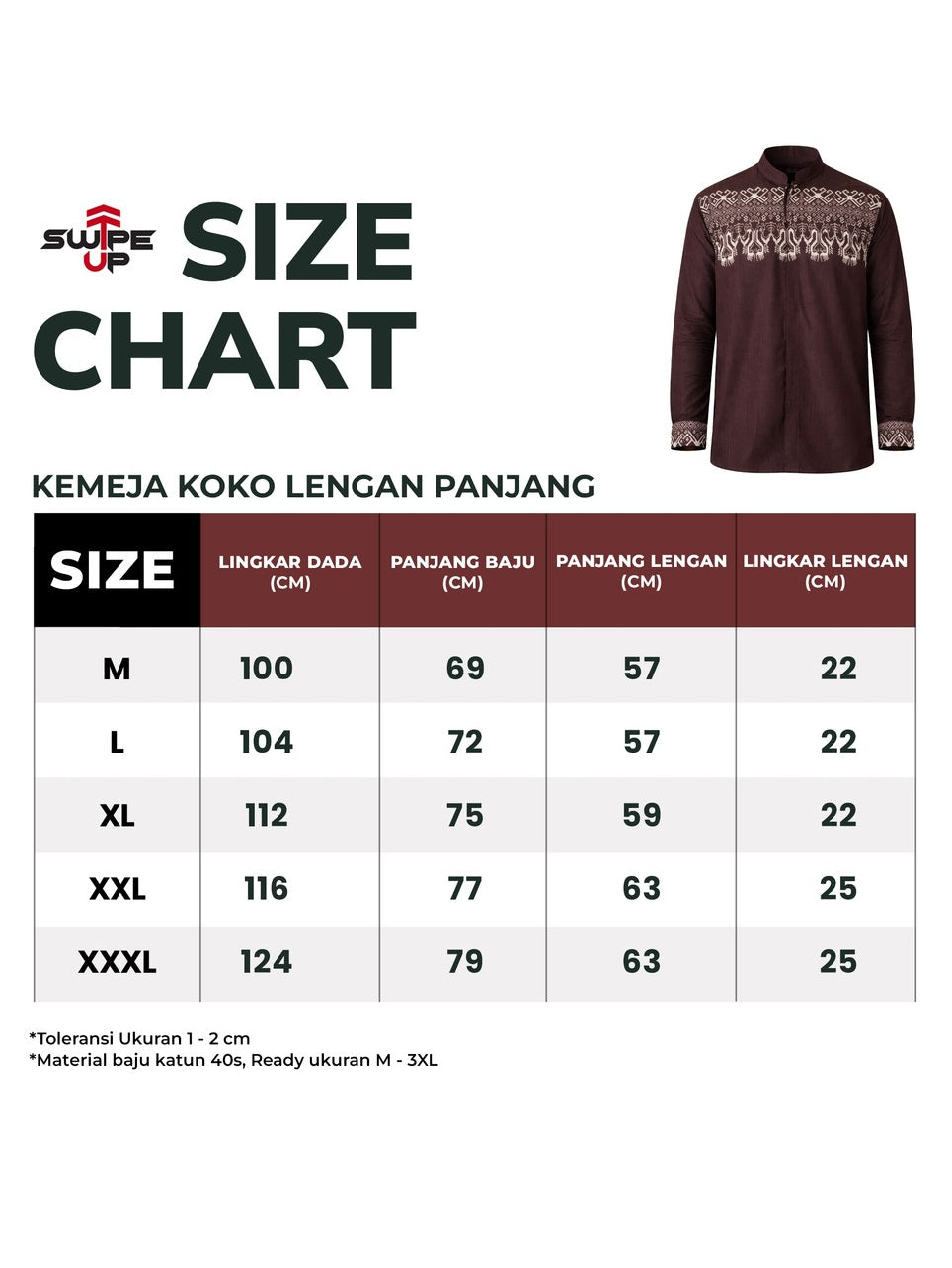 Swipe Up Kemeja Koko Pria Modern Katun Lengan Panjang Motif Rayyan Mahogany