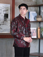 Swipe Up Kemeja Batik Pria Modern Slimfit Lengan Panjang Hoya Maroon
