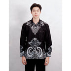 Swipe Up Kemeja Batik Pria Modern Katun Slimfit Lengan Panjang Motif Rupakenca Black