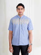 Swipe Up Kemeja Koko Pria Modern Katun Lengan Pendek Motif Ghaisan Denim