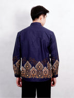 Swipe Up Kemeja Batik Pria Modern Slimfit Katun Lengan Panjang Motif Basupati Navy