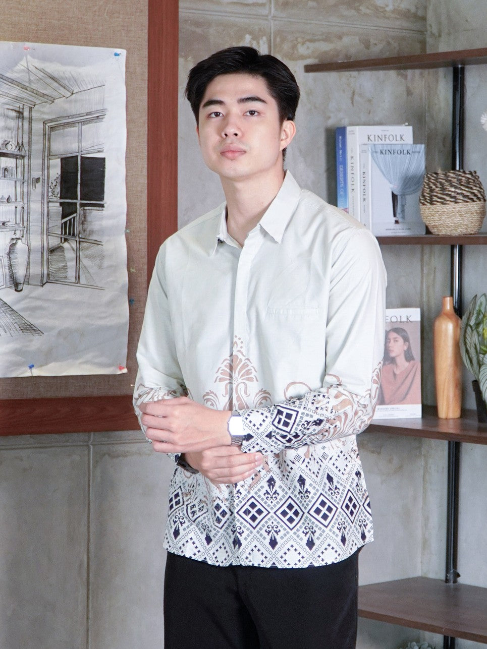 Swipe Up Kemeja Batik Pria Katun Slimfit Modern Lengan Panjang Motif  Kresna Cream
