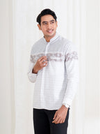 Swipe Up Kemeja Koko Pria Modern Katun Lengan Panjang Motif Zayn White