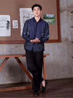 Swipe Up Kemeja Batik Pria Modern Slimfit Katun Lengan Panjang Motif Gokura Blue